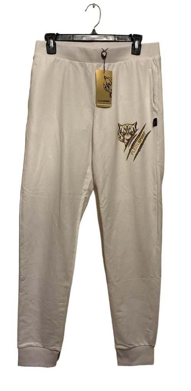 Plein Sport White Tiger Scratch Logo Jogging Pants